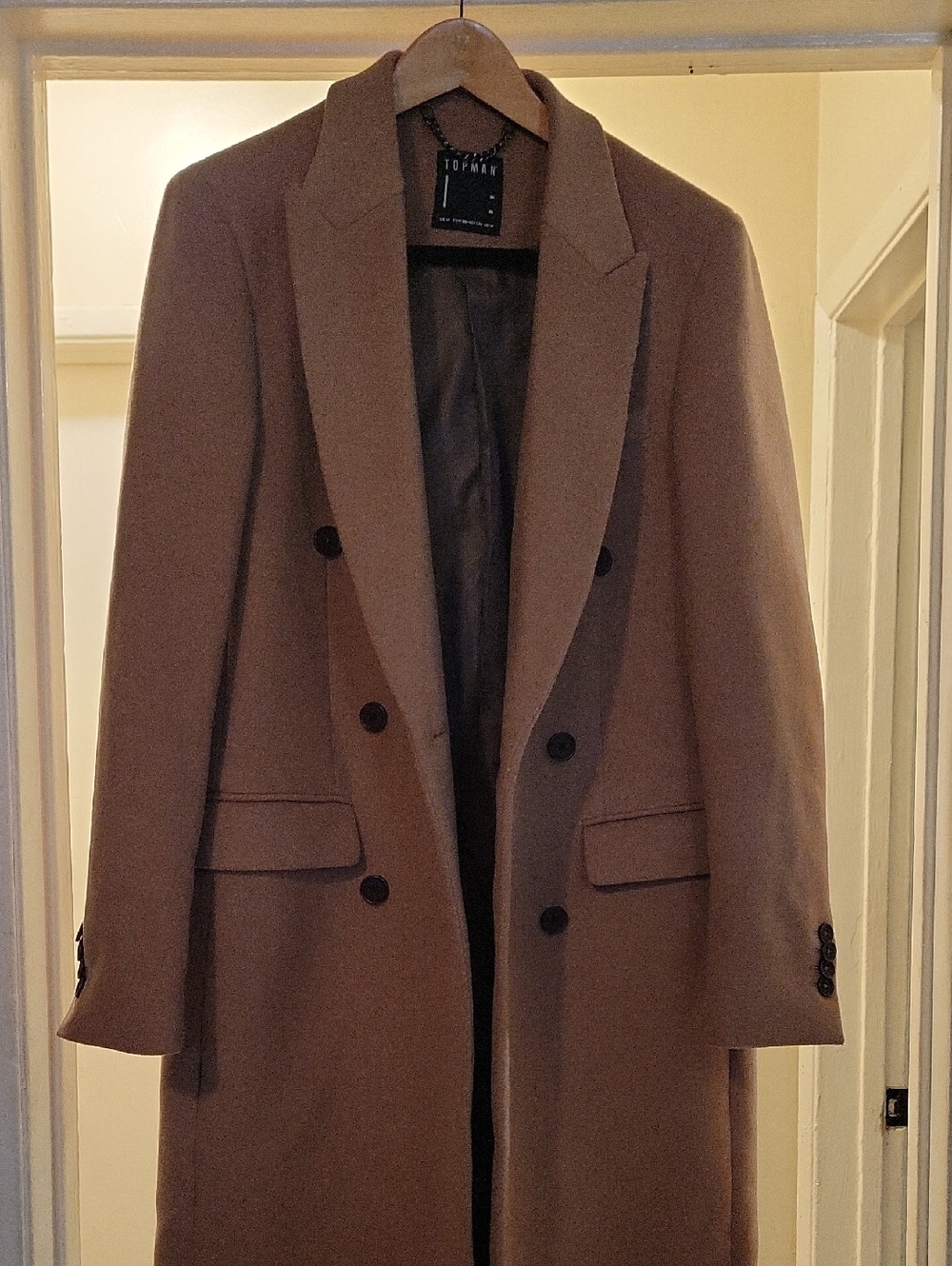 Topman Double-Breasted Camel Pea Coat